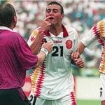 BLOODY ITALIANS: Spain’s 1994 World Cup exit will always be remembered for Luis Enrique’s broken nose. Italian defender Mauro Tassotti elbowed the Spanish midfielder in the box in the dying seconds of the quarter-final, but the ref didn’t award a penalty to Spain and the final 2-1 score stood. ‘La Roja’ took revenge against their bête noire 14 years on in the Euro they went on to win.Photo: YouTube