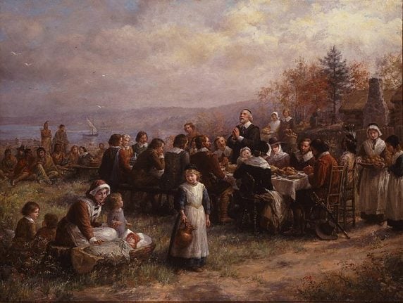 A 1925 recreation of Brownscombe's earlier 1914 painting of the First Thanksgiving at Plymouth