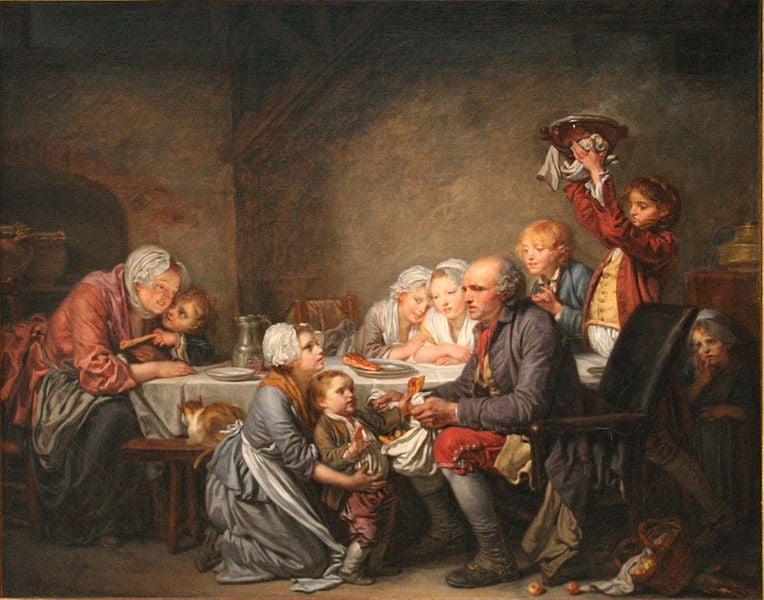 Le gâteau des rois, as the roscón de reyes was known in France, by French painter Jean-Baptiste Greuze (1744).