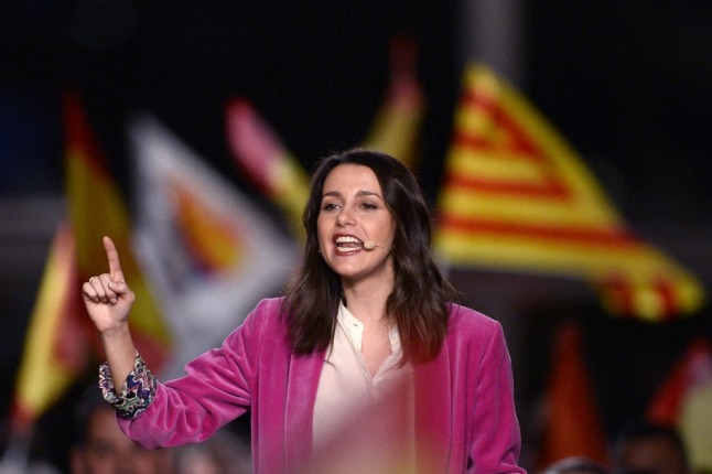 Inés Arrimadas delivers a speech in Barcelona. Photo: PAU BARRENA / AFP