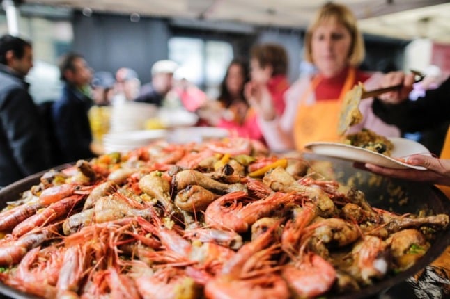 A seafood and meat paella dished up in France. (Photo by Thibaud MORITZ / AFP)